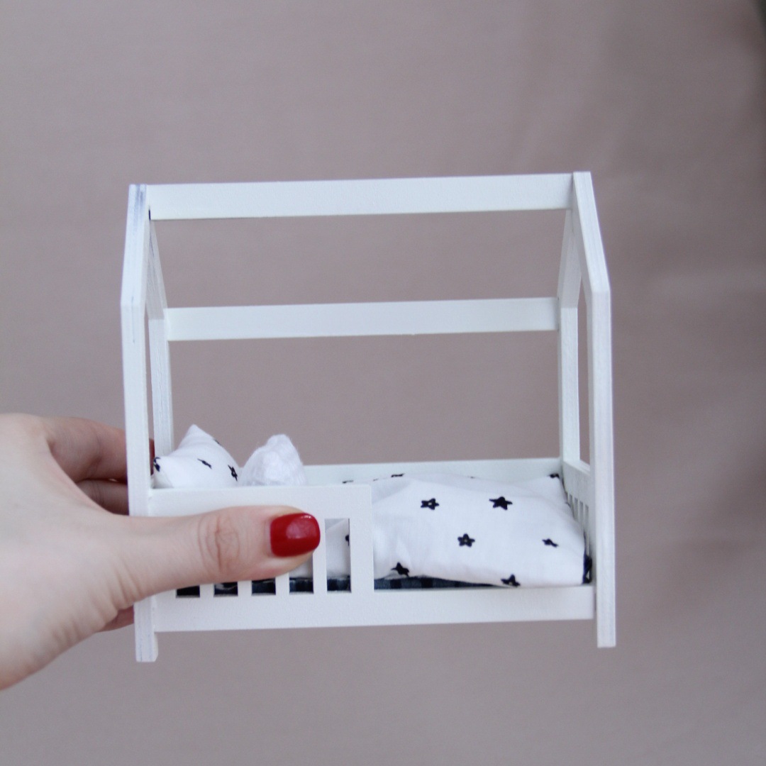 Baby Nursery Age - 1:12 miniatuur houten babybedje, realistisch poppenhuis