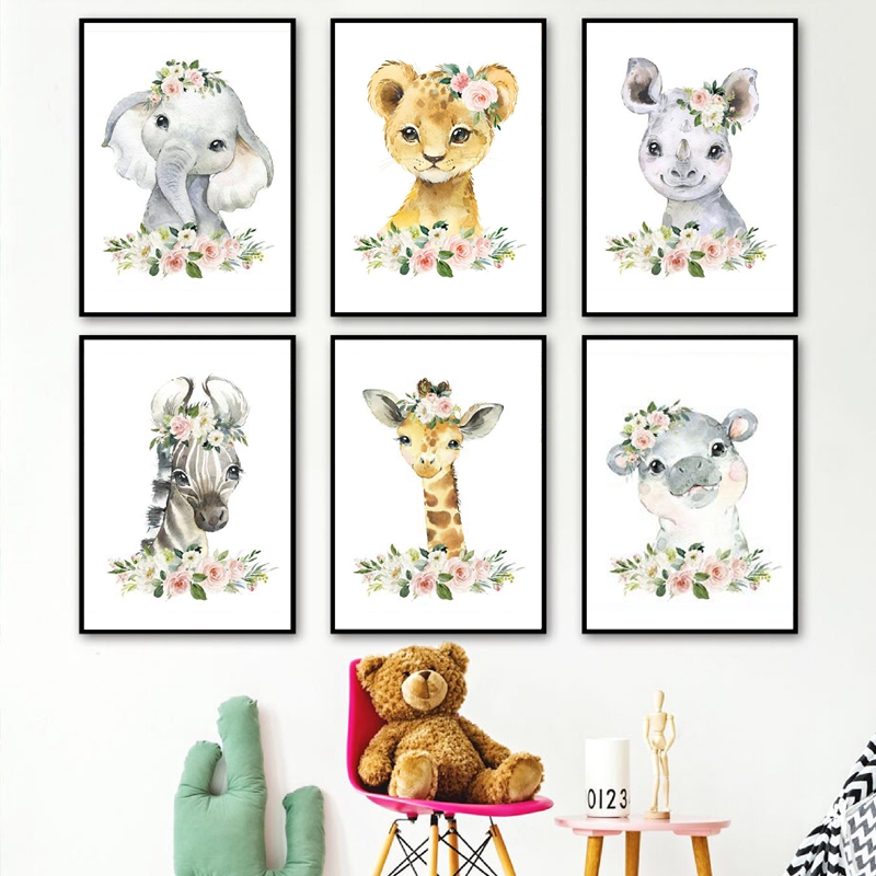 Baby Nursery Pictures - Bloemen Jungle Dieren Canvas Prints Kinderkamer