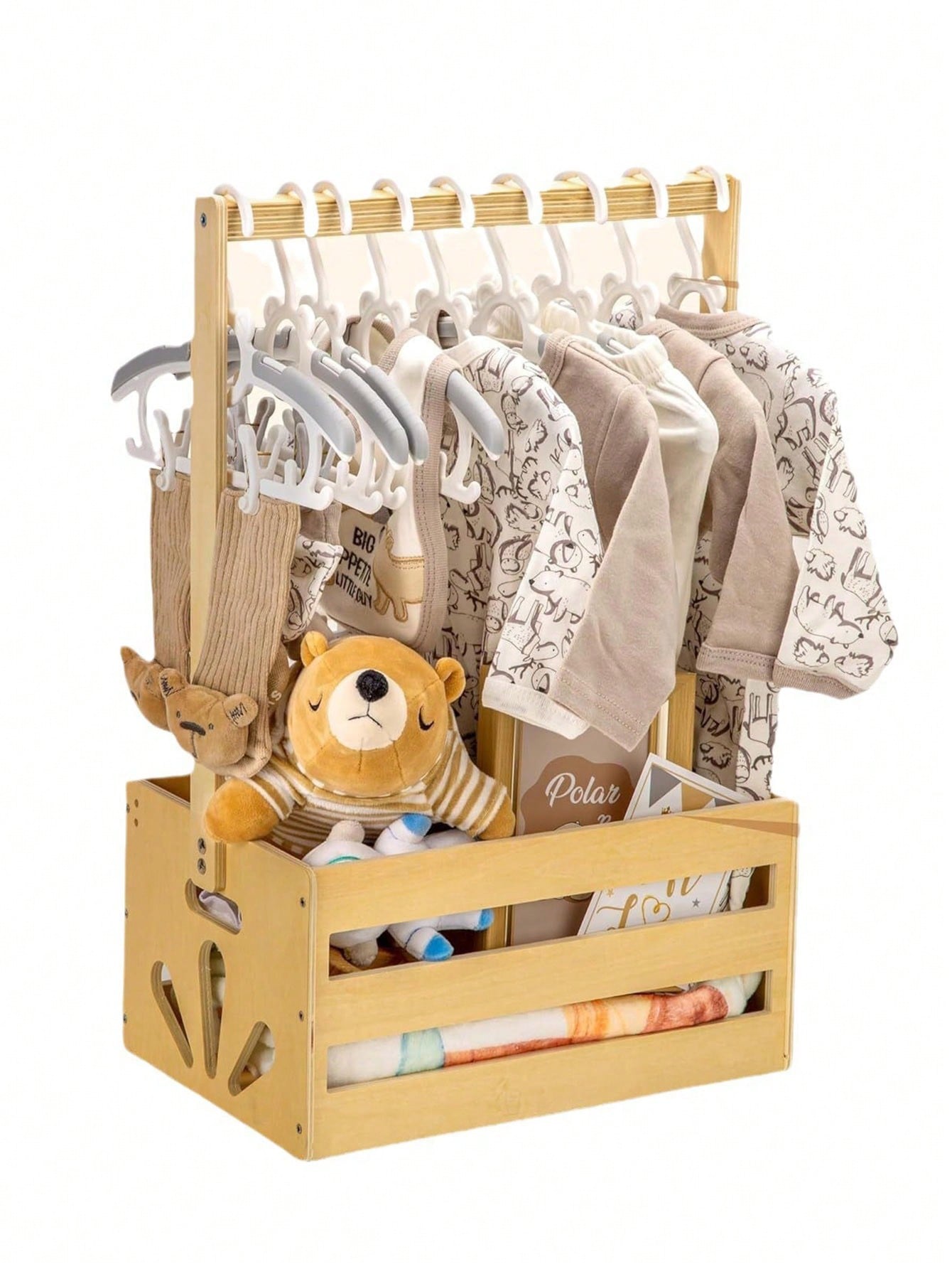 Baby Nursery Unit - Babyshower-opbergkist met ophangstang, moderne natuurlijke houten