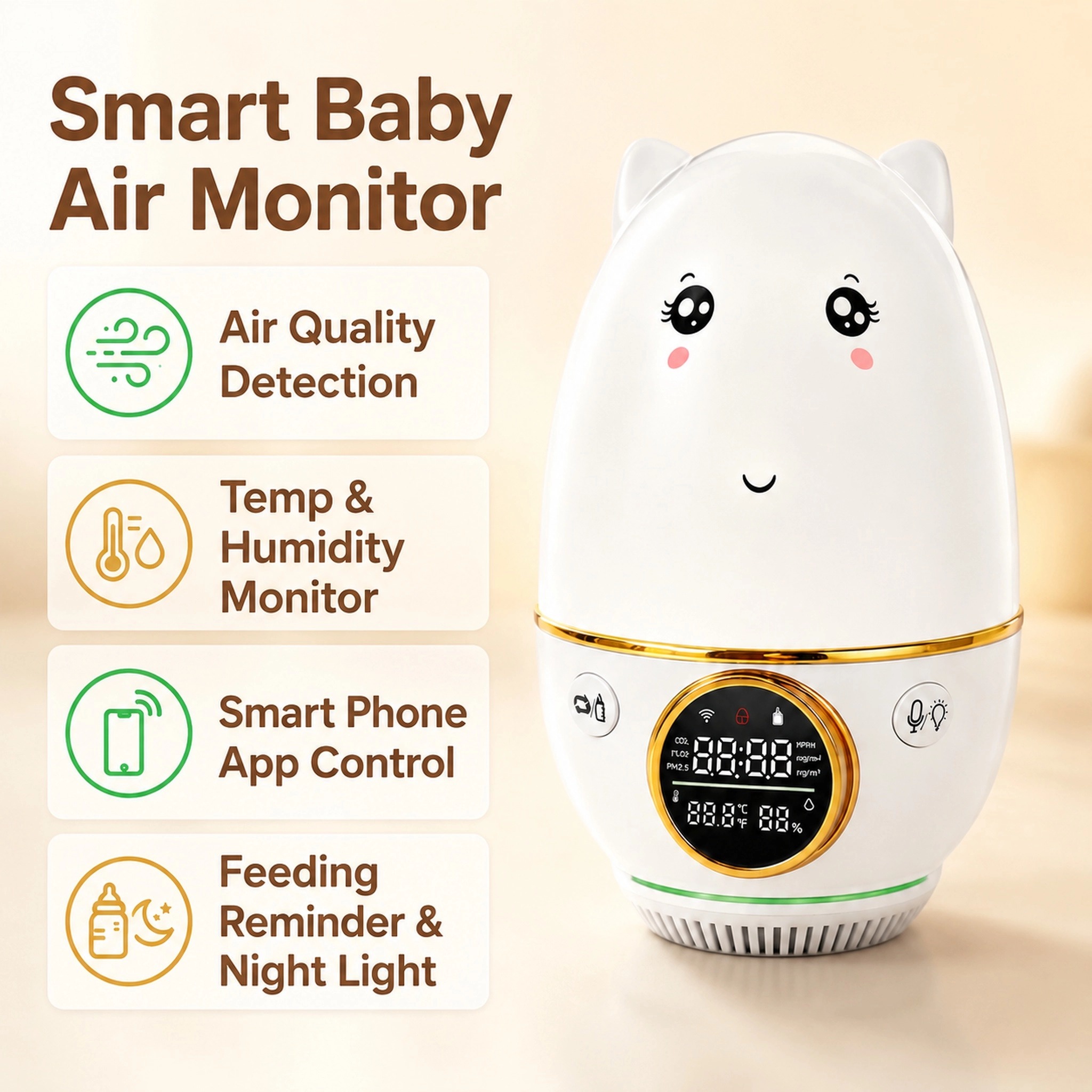 Baby Nursery And Co - HoldPeak Babyfoon CO₂±50ppm Temp±1 ℃ Hum±1%