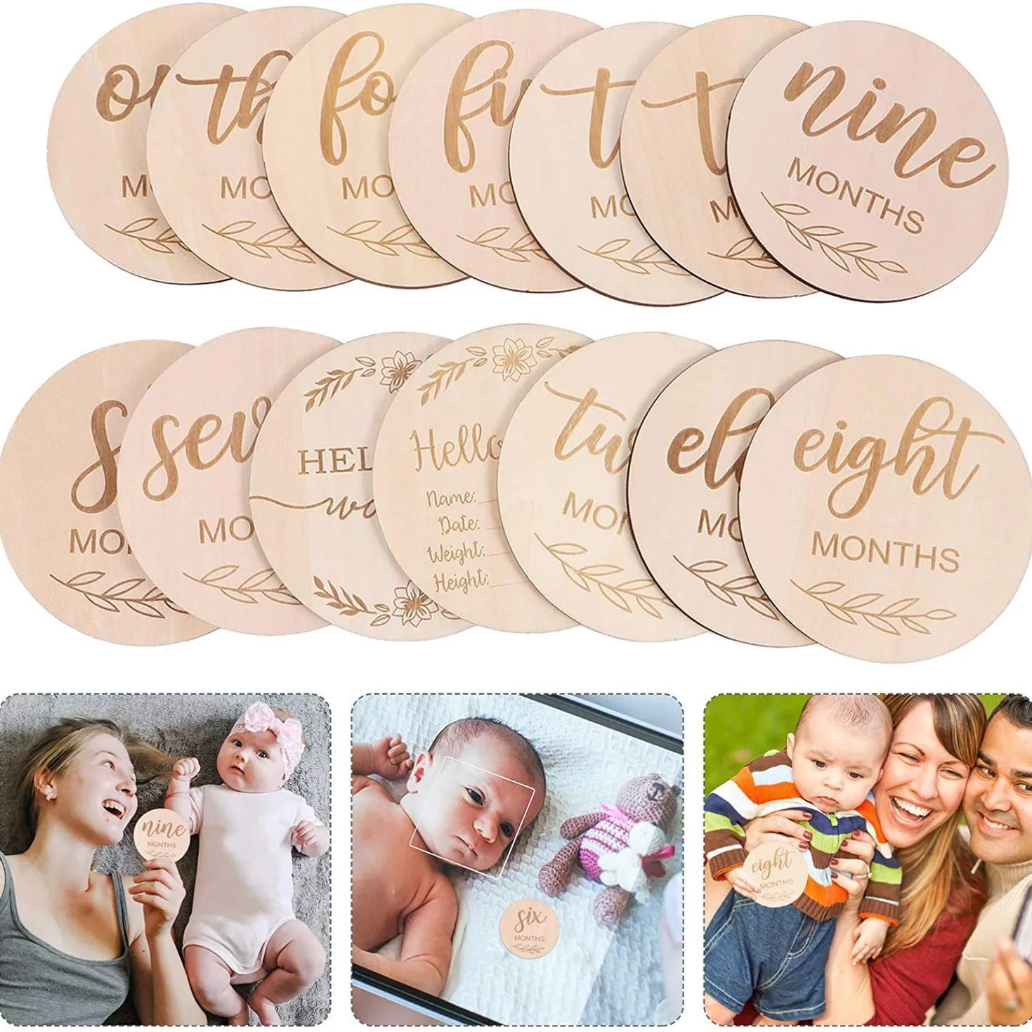 Milestone Card Set - 12 stks/set Houtsnipper Maand Souvenir Kaart