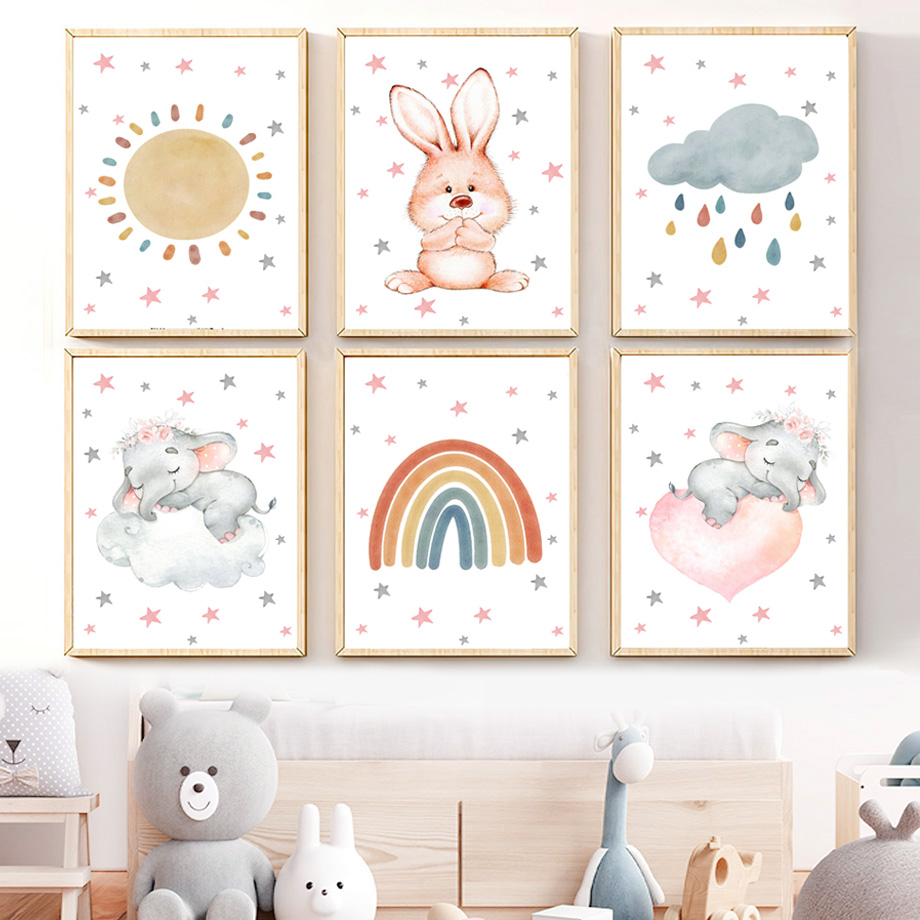Baby Nursery Murals - Aquarel kinderkamer muurkunst muurschildering canvas Boho