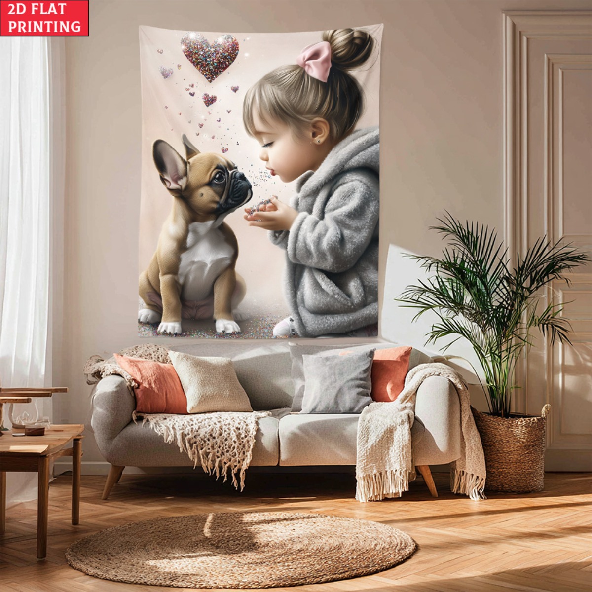 Baby Nursery Girl Room - Meisje met Franse bulldog puppy hart