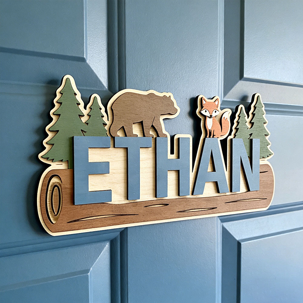 Baby Nursery Decor - Bosdieren gepersonaliseerd houten bord met naam,