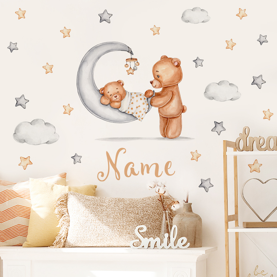 Baby Nursery Set Furniture - Aangepaste naam cartoon beer maan slapende