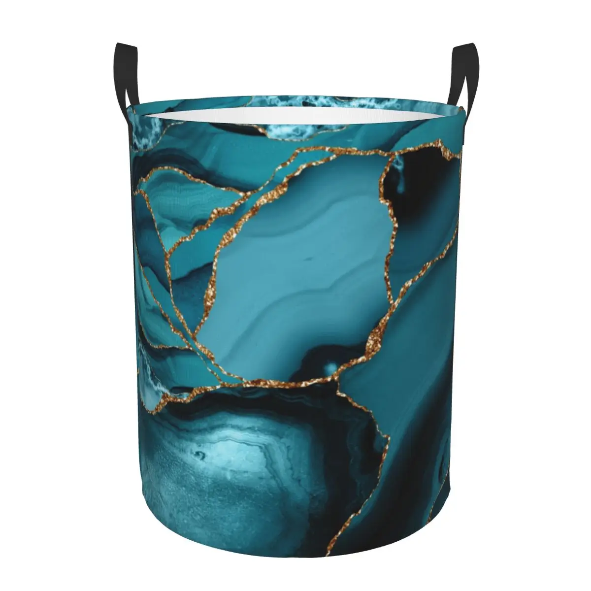 Baby Nursery Laundry Basket - Aangepaste blauwgroen en goud marmer landschap