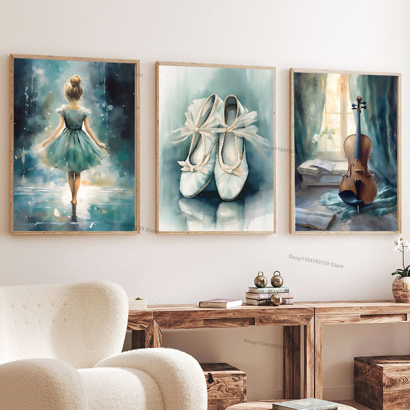 Baby Nursery Girl Room - Aquarel Ballet Meisje Schoenen Cello Kinderkamer