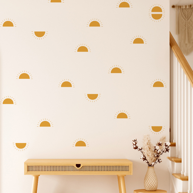 Baby Nursery Yellow Walls - Boho Geel Oranje Halve Zon Muurstickers
