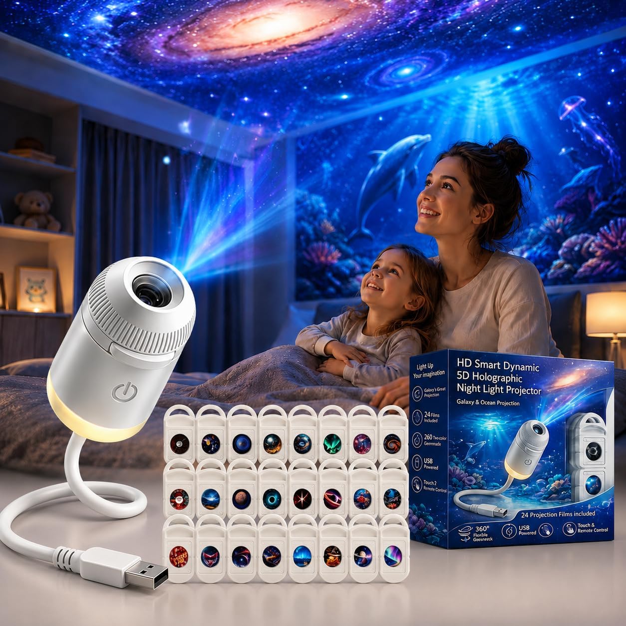 Night Light Projector Stars - HD Smart Dynamische 5D Holografische Nachtlamp
