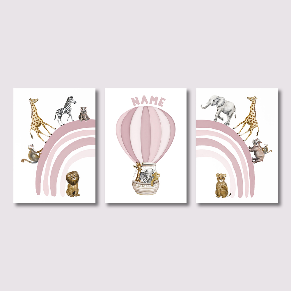 Baby Nursery Pictures - 3-delige Safari Dieren Kinderkamer Canvas Print,