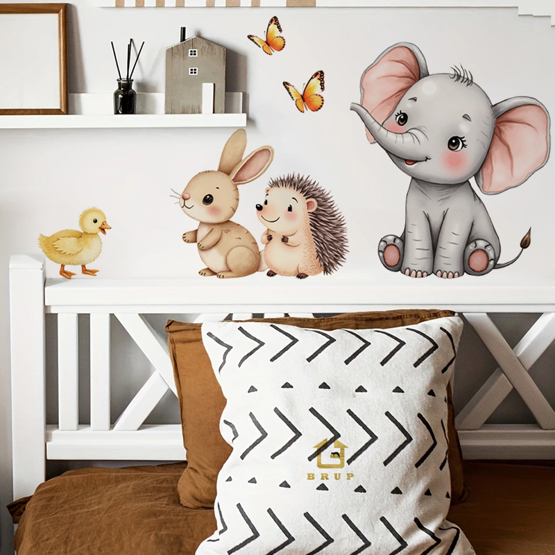 Baby Nursery Pictures - Cartoon dier muursticker - olifant konijntje