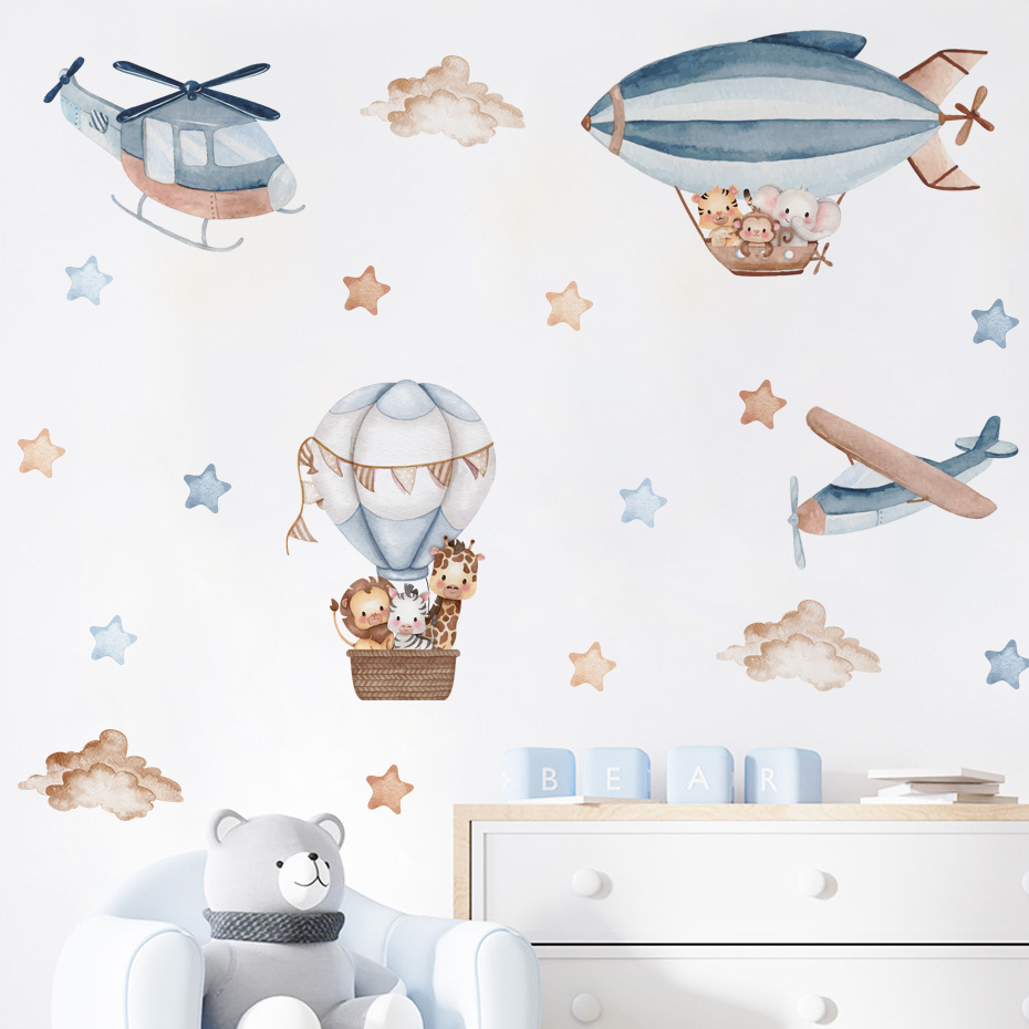 Baby Nursery Set Furniture - Aquarel Dieren Luchtballon Wolken Muurstickers voor