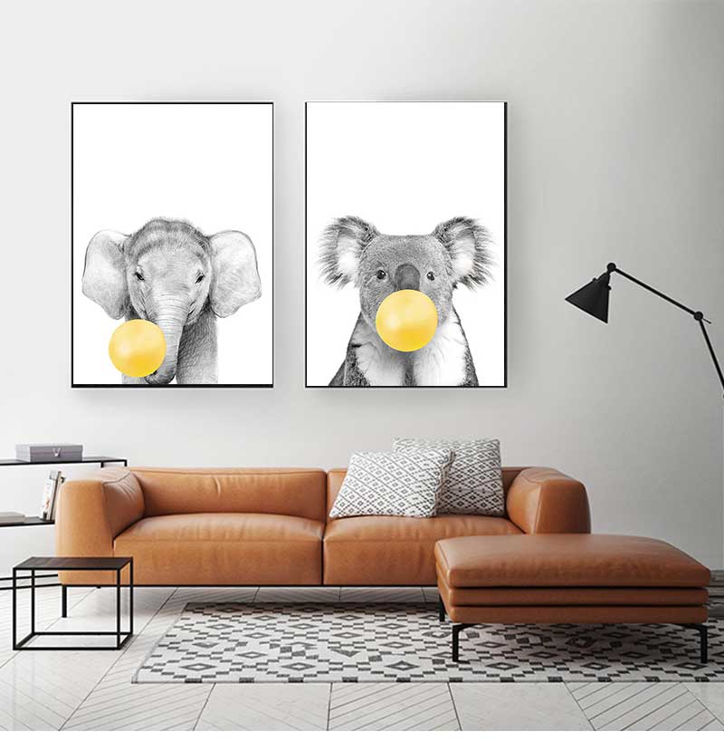 Baby Nursery Yellow Walls - 1pc frameloze canvas schilderij babykamer gele
