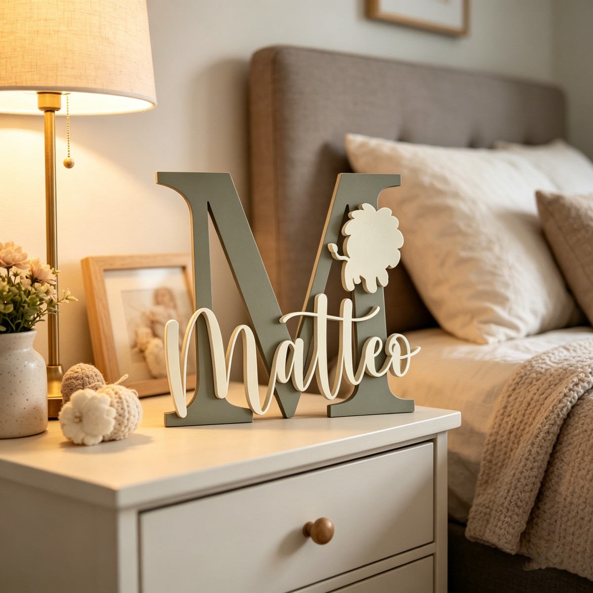 Baby Nursery Decor - 1Pc Aangepaste Leeuw Naam & Initial