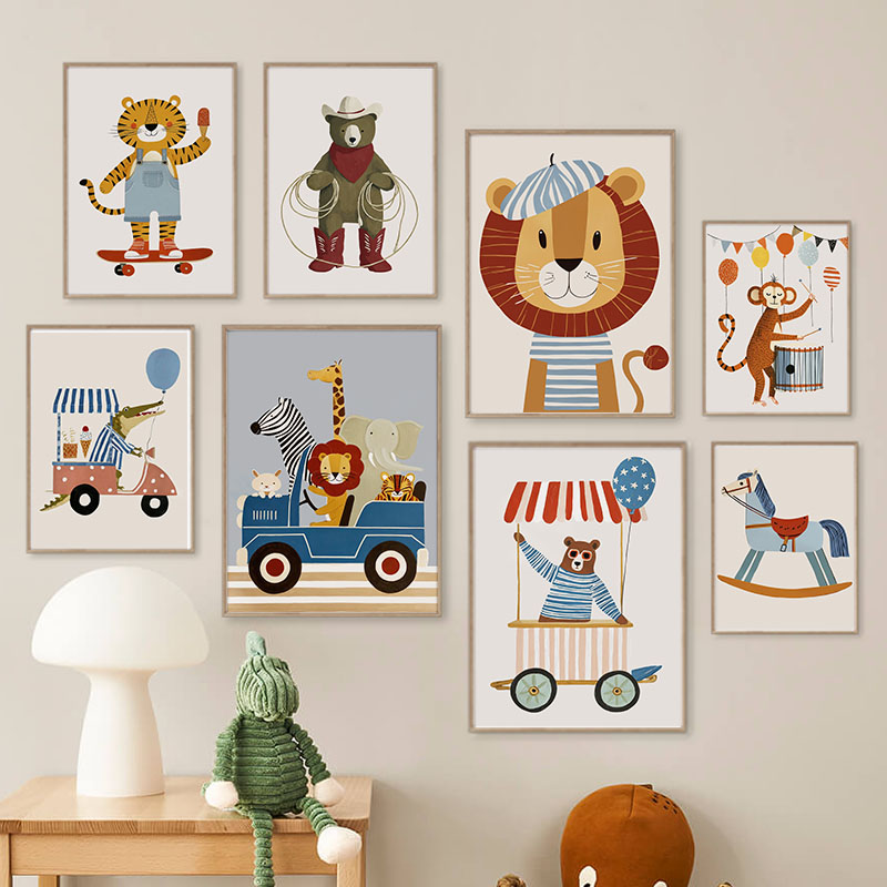 Baby Nursery Pictures - Grappige cartoon dieren auto ballon kinderkamer