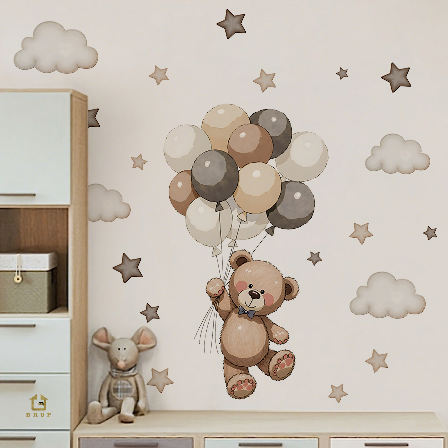 Baby Nursery Set Furniture - Schattige teddybeer muurstickers, verwijderbaar decor met