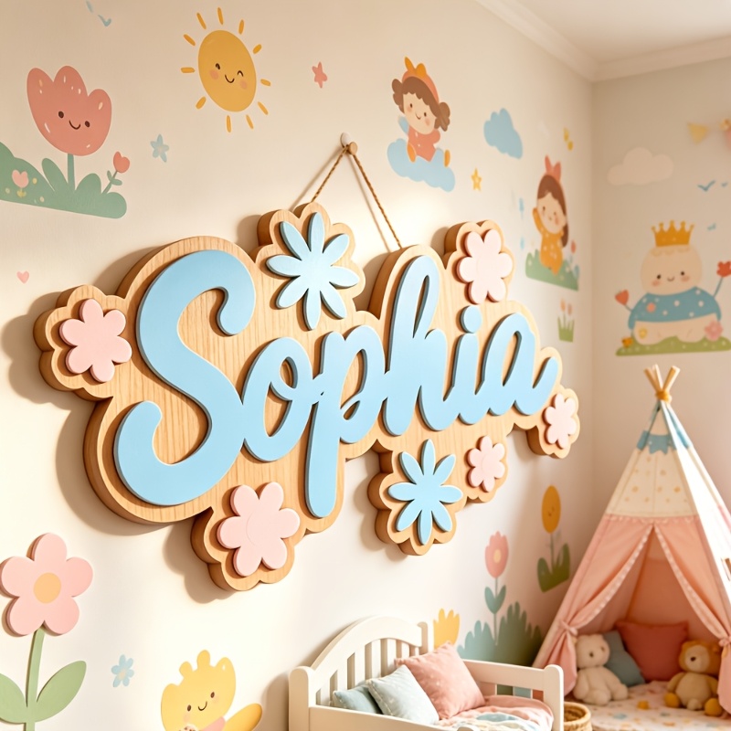 Baby Nursery Decor - Gepersonaliseerd kamerbord met bloementhema, aanpasbare pastelkleurige