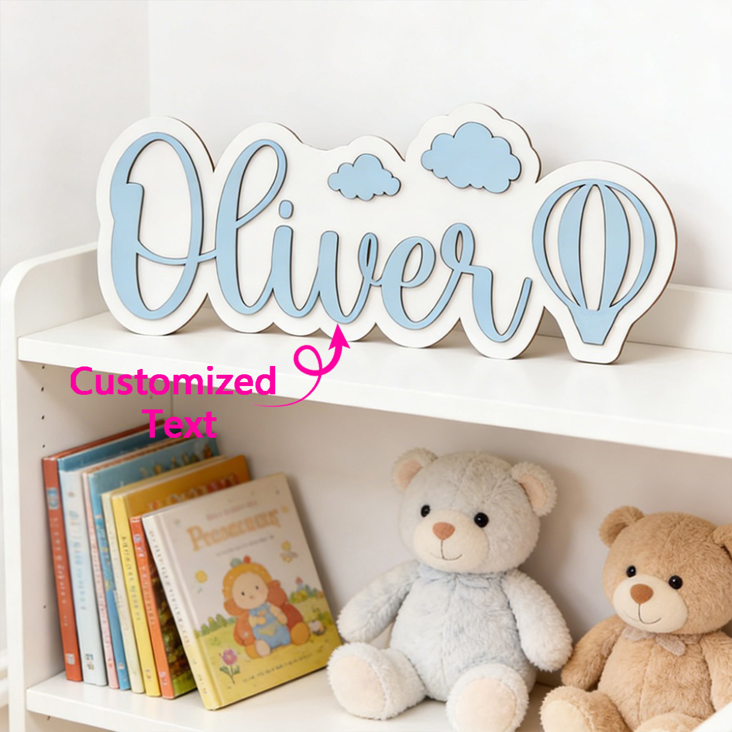 Baby Nursery Decor - Gepersonaliseerde warmeluchtballon & wolk naamkamerbord, aanpasbaar