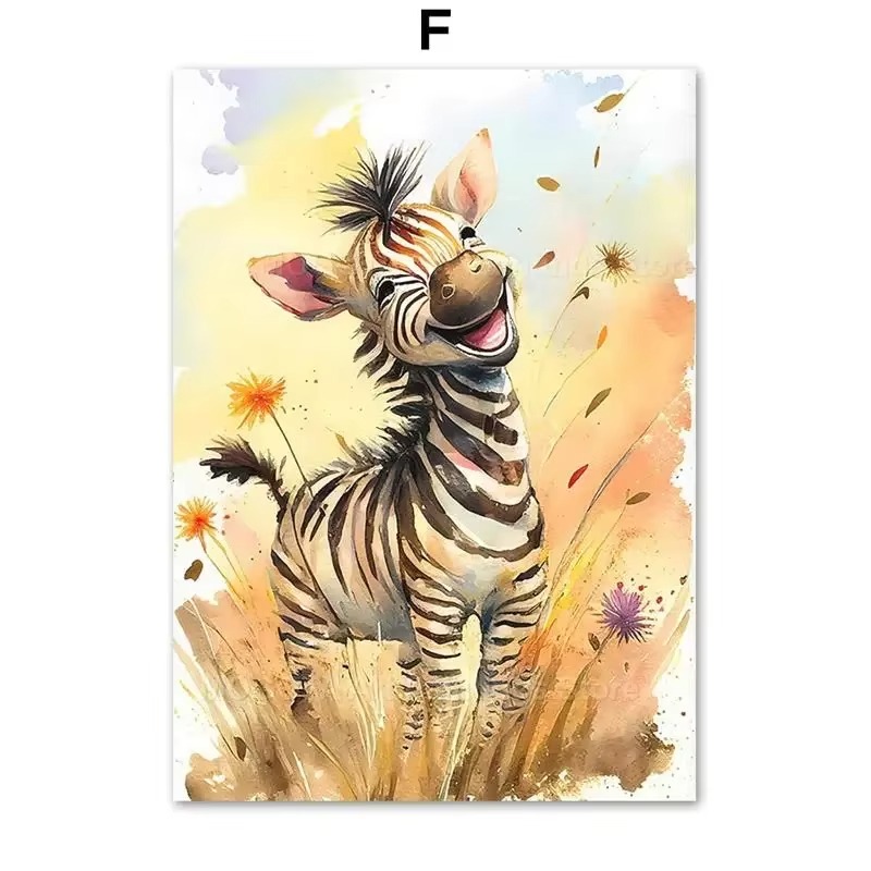 Baby Nursery Pictures - Aquarel Leeuw Giraffe Tijger Olifant Zebra