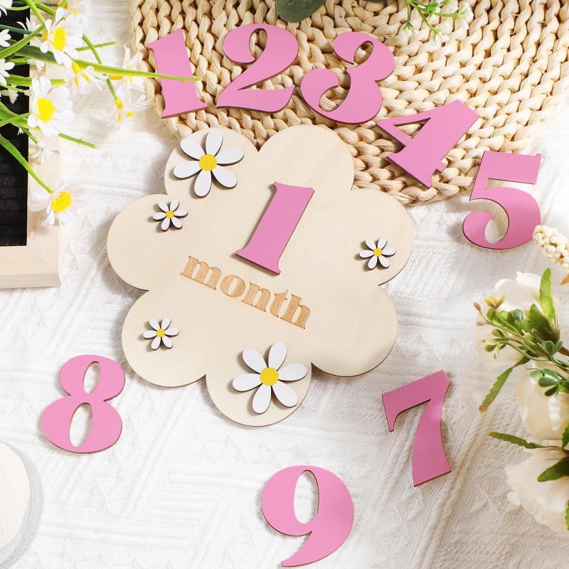 Milestone Card Set - Houten baby maandelijkse mijlpaalkaarten bloemen dubbele
