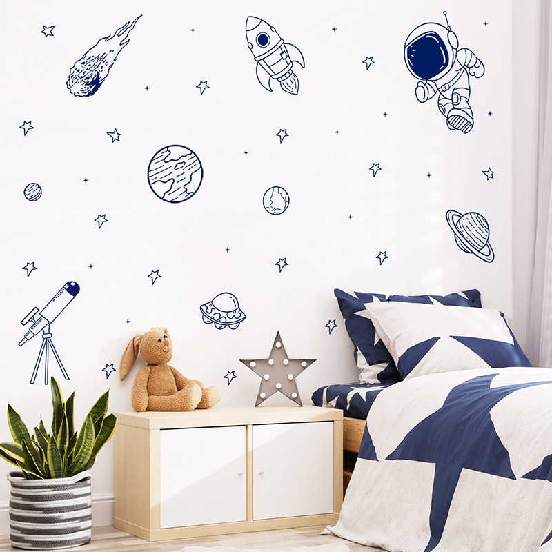 Baby Nursery Set Furniture - Cartoon Universe Astronaut Planeet Raket Muursticker
