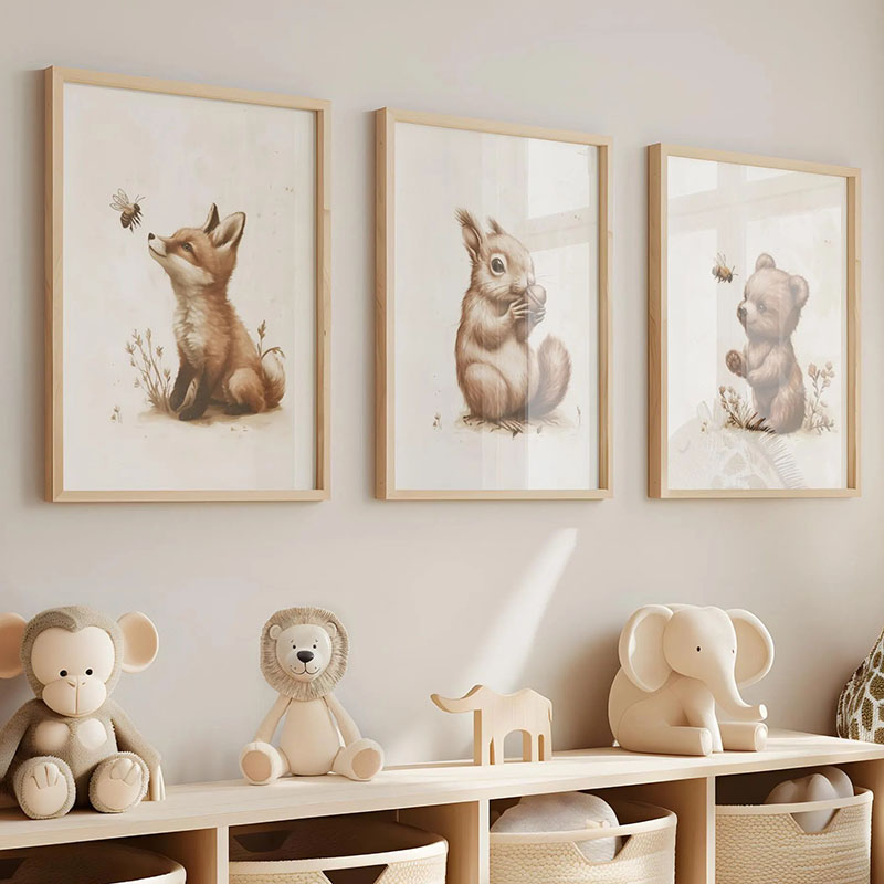 Baby Nursery Pictures - Beer Konijn Vos Herten Eekhoorn Muis