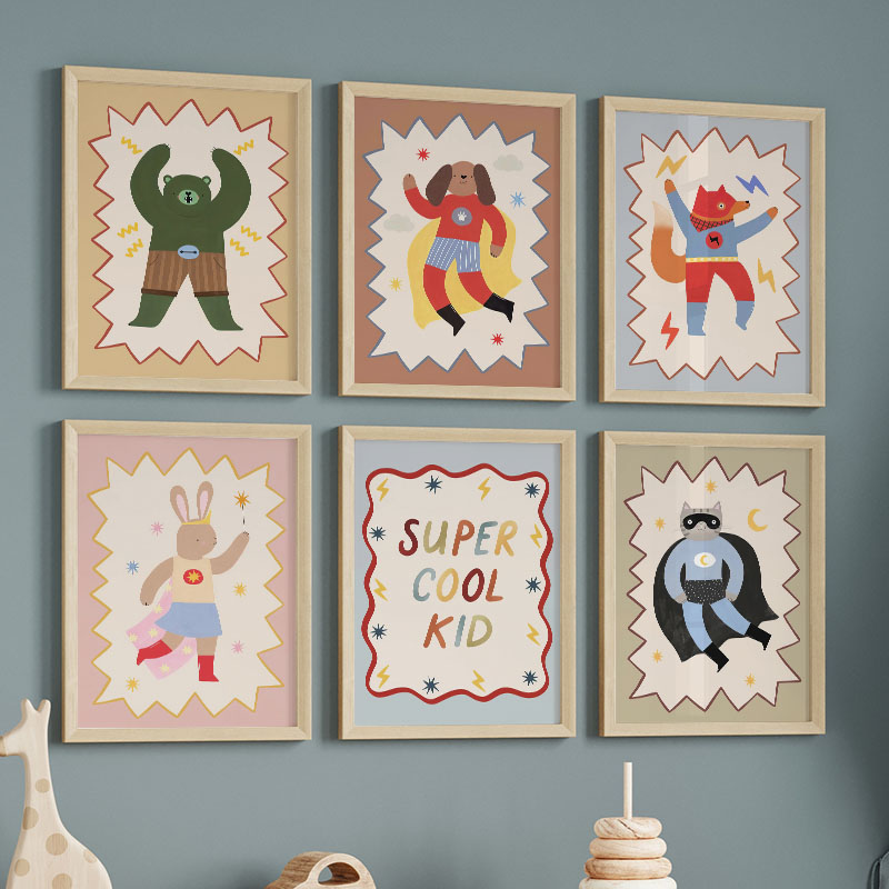 Baby Nursery Pictures - Grappige cartoon super coole kinderkamer wanddecoratie