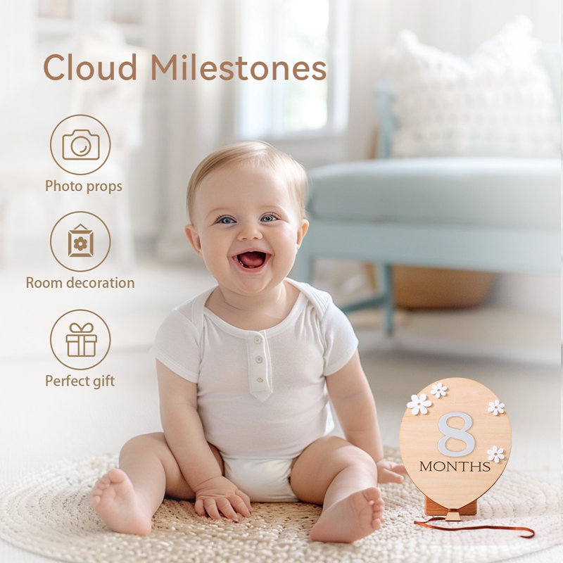 Houten mijlpaalbord met bloeme - Milestone Card Set recensie en prijs