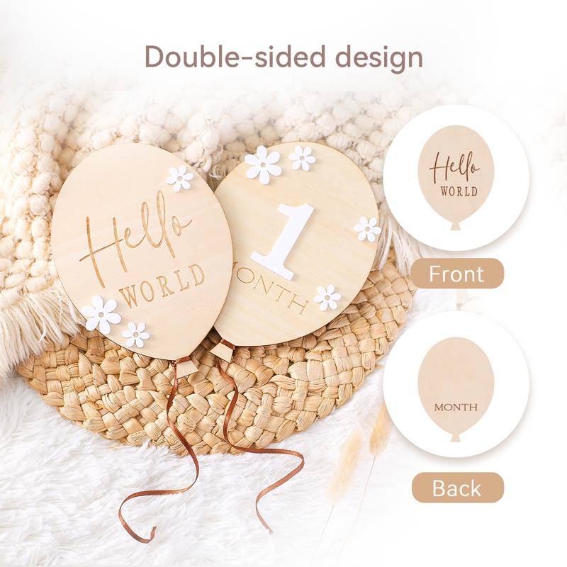 Houten mijlpaalbord met bloeme - Milestone Card Set recensie en prijs