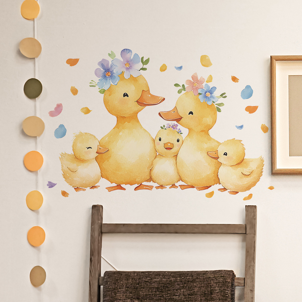 Cartoon gele eend familie muur - Baby Nursery Yellow Walls recensie en prijs