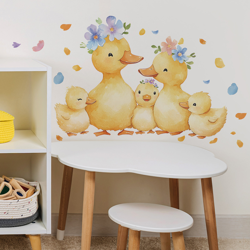 Cartoon gele eend familie muur - Baby Nursery Yellow Walls recensie en prijs
