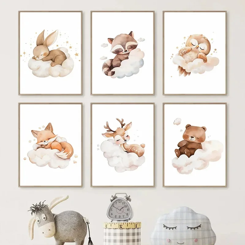 Cartoon Cloud Animal Canvas Sc - Baby Nursery Murals recensie en prijs