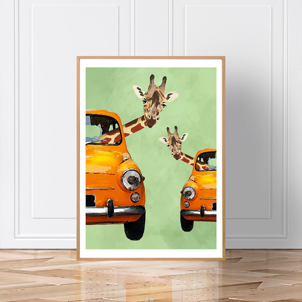 Giraffen in gele auto's Cartoo - Baby Nursery Yellow Walls recensie en prijs