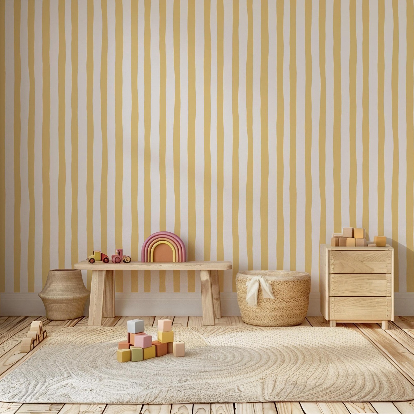 Sunshine gele wiebelde strepen - Baby Nursery Yellow Walls recensie en prijs