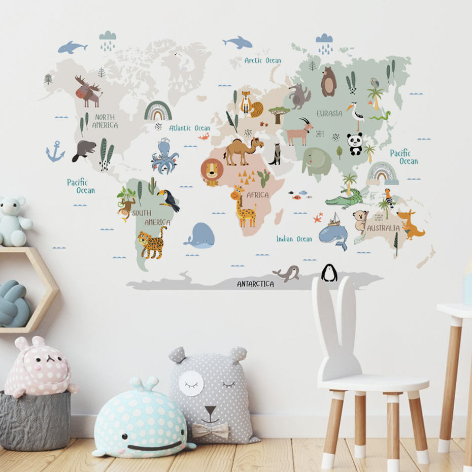 Aquarel Cartoon Wereldkaart Mu - Baby Nursery Girl Room recensie en prijs