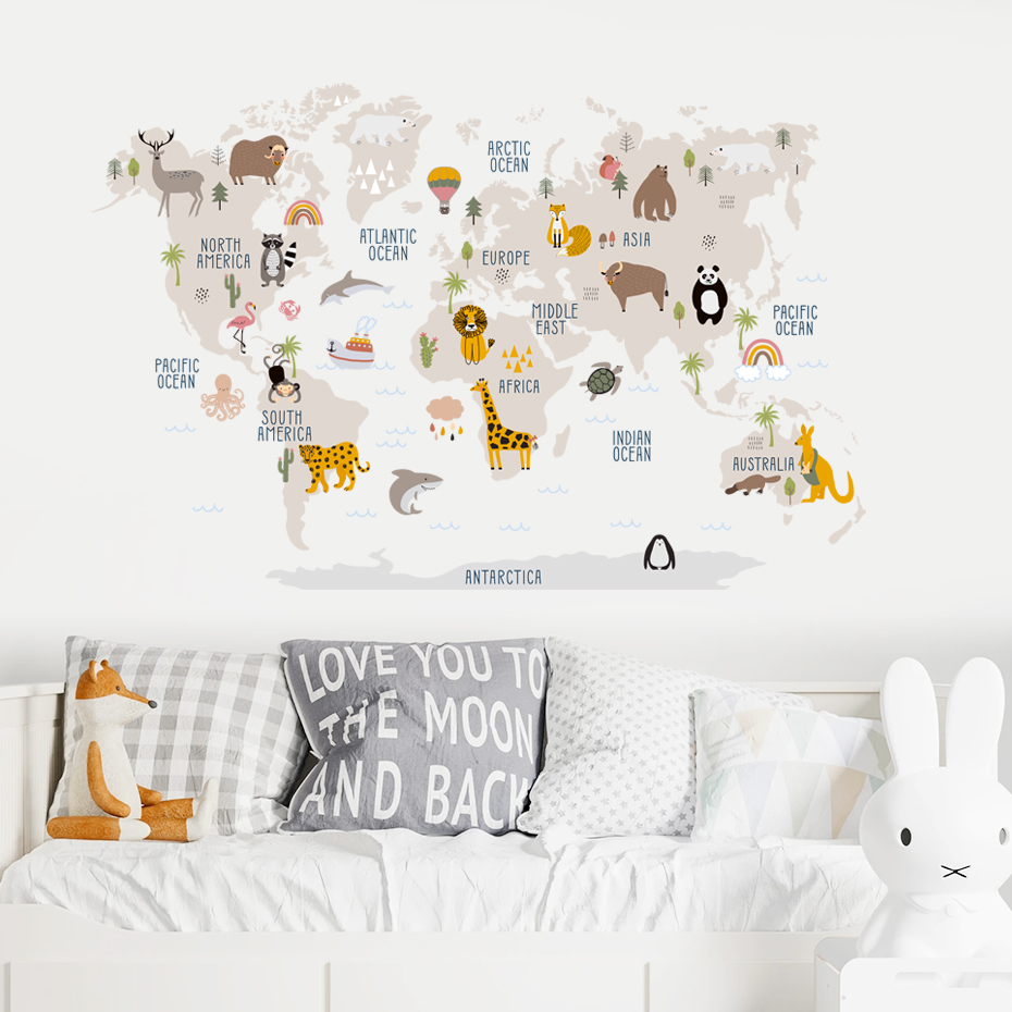 Aquarel Cartoon Wereldkaart Mu - Baby Nursery Girl Room recensie en prijs