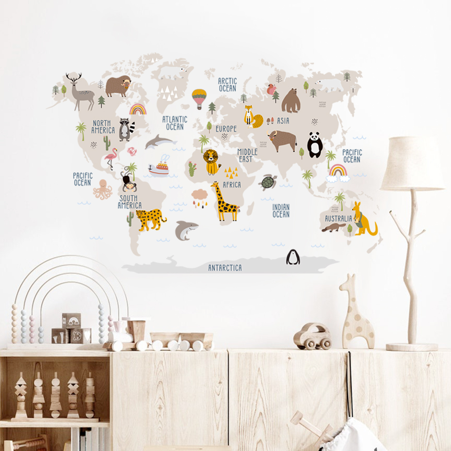 Aquarel Cartoon Wereldkaart Mu - Baby Nursery Girl Room recensie en prijs
